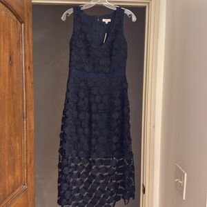 Trina Turk Navy Blue Lace Midi Dress